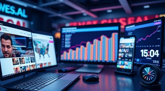 innovative content metrics, analytical expression, evaluating engagement rates, photorealistic, digital environment with web interfaces and mobile screens, highly detailed, animated icons and live updates, smooth and intricate graphics, pastel colors, diffused lighting, shot with a 28mm lens.