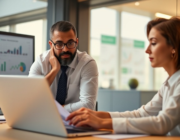 creative content marketing experts, curious, analyzing campaign outcomes, photorealistic, corporate boardroom with graphs and laptops, highly detailed, marketing metrics in focus, sharp and vivid, warm tones, soft office lighting, shot with a 50mm lens.