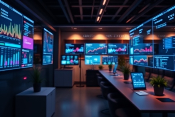 innovative content strategy, strategic alignment, guiding digital campaigns, photorealistic, modern office with digital displays, highly detailed, graphs and analytics, smooth gradients, warm, ambient lighting, shot with a tilt-shift lens.