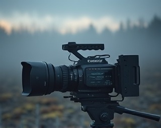 specialized production camera, capturing a cinematic scene, photorealistic, on-location set with natural elements and fog, highly detailed, focal length adjustments, extreme focus clarity, deep blacks, dawn lighting, shot with a 24-70mm lens.