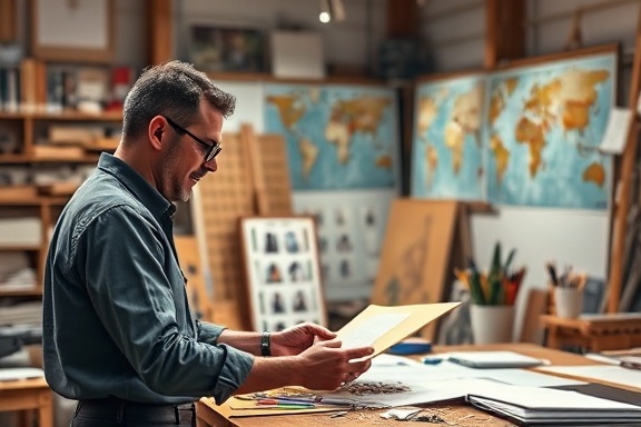innovative content creation process, enthusiastic, conceptualizing visuals, photorealistic, art studio filled with materials and sketches, highly detailed, collaboration and inspiration, ultra high-definition, rich and bold colors, diffused lighting, shot with a 24mm lens.